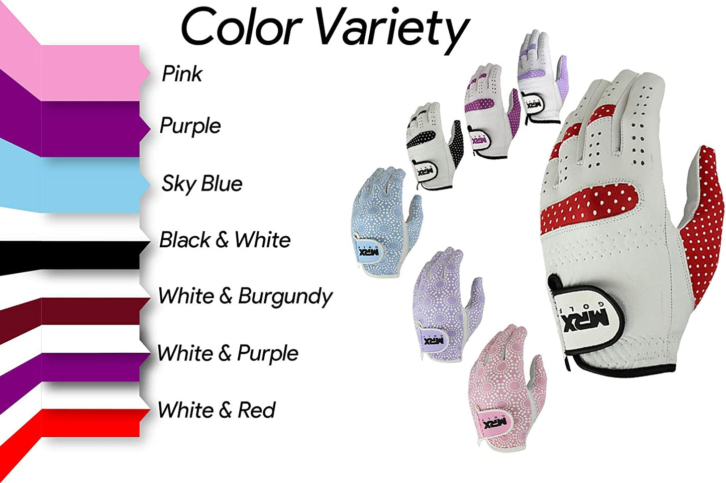 MRX Women Golf Glove Left Handed Golf Gloves Sweat Resistant Soft Cabretta Leather Regular Fit Women Golfer Glove